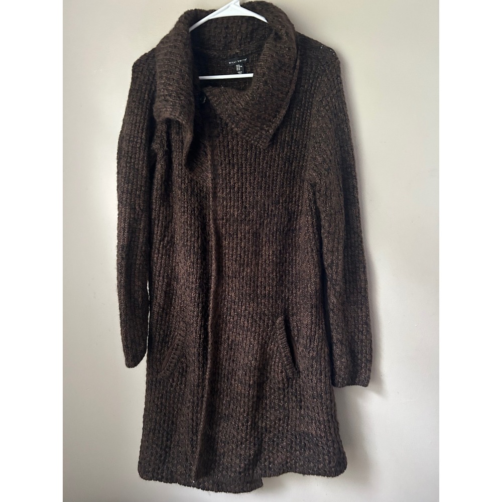 Willi Smith Womens XL Brown Knit Cardigan Cowl‎ Neck Button Fall Cozy